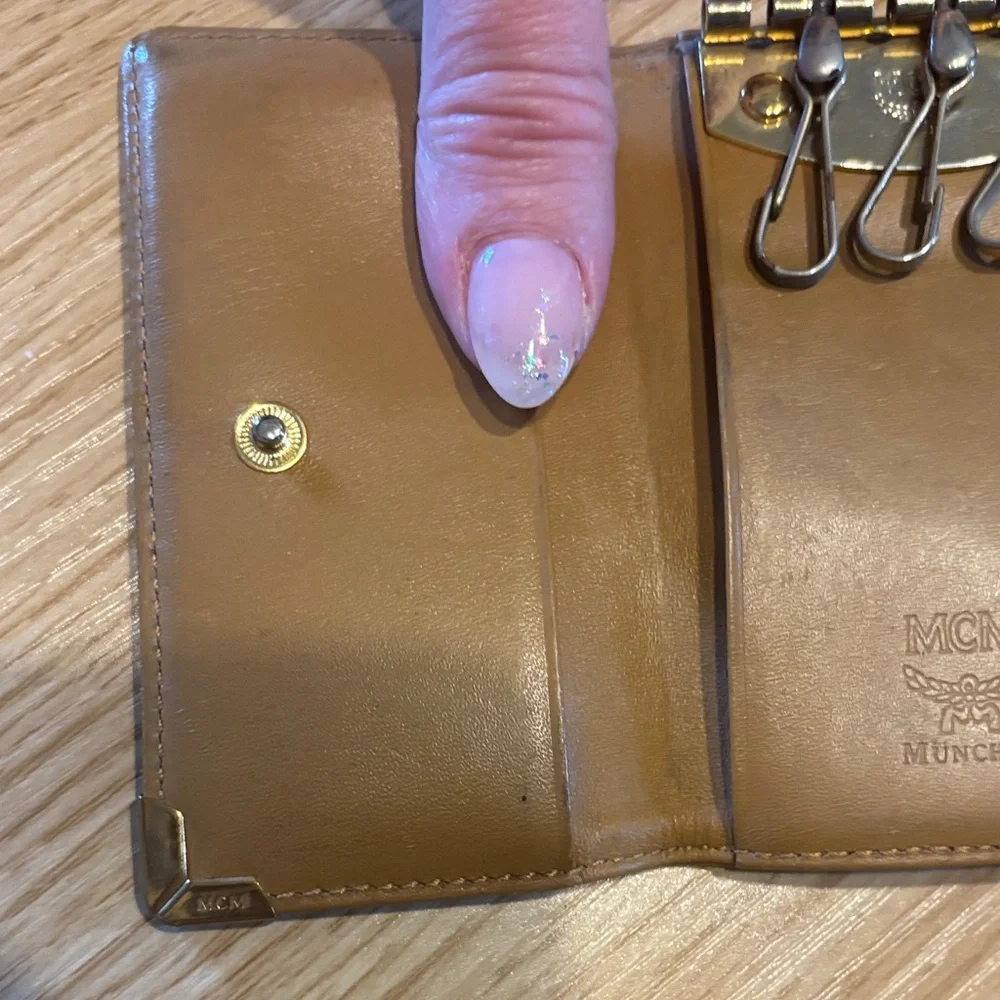 MCM Tan and Black Monogram Card & Key Holder